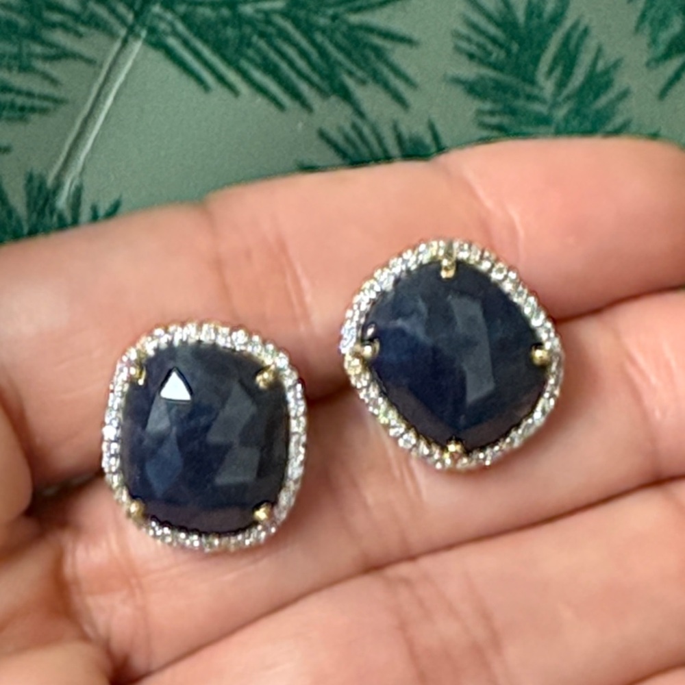 Vintage Genuine blue sapphire Earrings Sterling silver over Gold